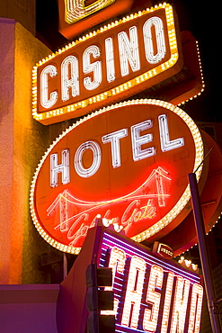 Neon signs on Fremont Street, Las Vegas, Nevada, United States of America, North America