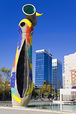 Dona i Ocell (Woman and Bird) sculpture in Joan Miro Park, L'Eixample District, Barcelona, Catalonia, Spain, Europe