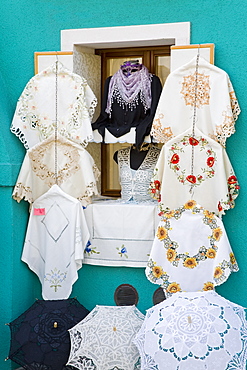 Handmade lace on Burano Island, Venice, Veneto, Italy, Europe