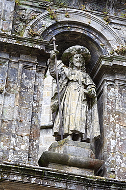 Detail on Cathedral wall in Plaza Quintana, Santiago de Compostela, UNESCO World Heritage Site, Galicia, Spain, Europe 