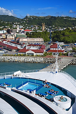 Docked cruise ship, Esplanade area, St. George's, Grenada, Windward Islands, Lesser Antilles, West Indies, Caribbean, Central America