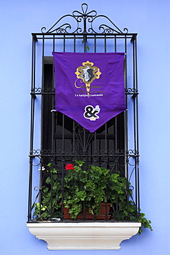 Window decorated for Easter, Antigua City, Guatemala, Central America