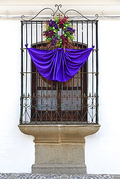 Window decorated for Easter, Antigua City, Guatemala, Central America