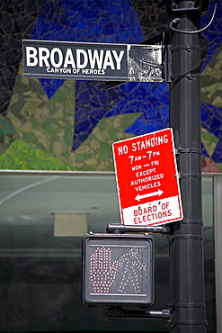 Broadway street sign, Lower Manhattan, New York City, New York, United States of America, North America