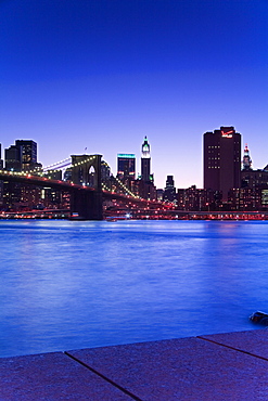 Brooklyn Bridge and Manhattan viewed from Brooklyn Bridge Park, Brooklyn, New York City, New York, United States of America, North America