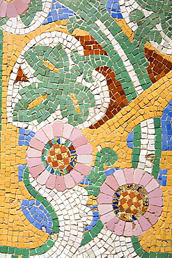 Tile mosaic on Palau de La Musica, La Ribera District, City of Barcelona, Catalonia, Spain, Europe