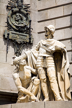 Columbus Monument detail, Las Ramblas, Barcelona, Catalonia, Spain, Europe