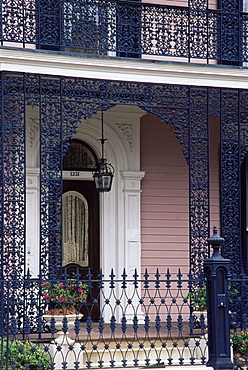 Ornate iron work on house, Garden District, New Orleans, Louisiana, United States of America, North America