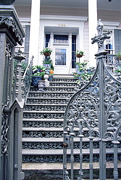 Ornate iron work, Garden district, New Orleans, Louisiana, United States of America, North America