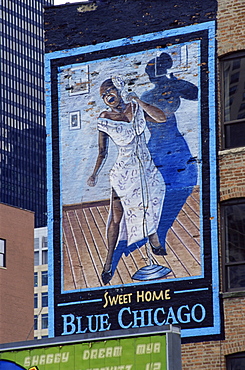 Mural, Blue Chicago Club, near North area, Chicago, Illinois, United States of America, North America