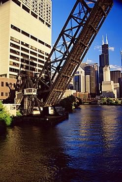 Chicago River viewed from Kinzie Street Bridge, Chicago, Illinois, United States of America, North America