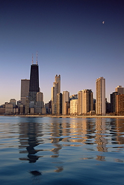 City skyline from North Avenue Beach, Chicago, Illinois, United States of America, North America