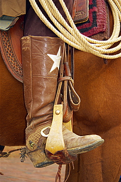 Detail, cowboy on horse, Stockyards National Historic District, Fort Worth, Texas, United States of America, North America