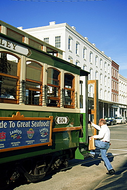 Trolley system, Downtown Galveston, Texas, United States of America, North America