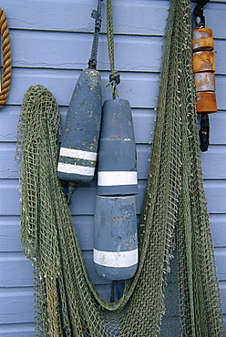 Nets and buoys, Bandon City, Oregon, United States of America, North America