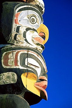 Detail of totem pole, Stanley Park, Vancouver, British Columbia, Canada, North America