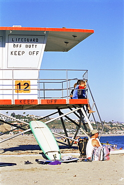 Lifeguard tower, Doheny State Beach, Dana Point, Orange County, California, United States of America, North America