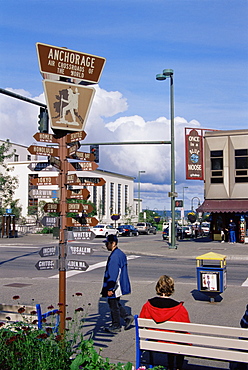 Crossroads sign, downtown, Anchorage, Alaska, United States of America, North America