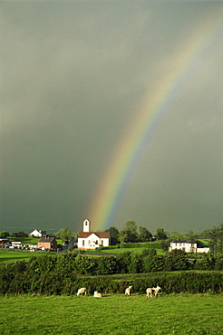 Rainbow over Rathcormack village, County Sligo, Connacht, Republic of Ireland, Europe