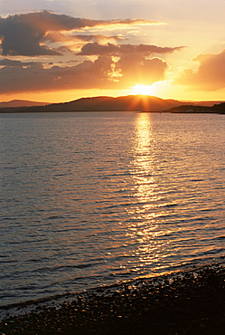 Sunset over Scrabo Tower, Strangford Lough, County Down, Ulster, Northern Ireland, United Kingdom, Europe