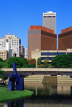 City skyline from Gene Leahy Mall, Omaha, Nebraska, United States of America, North America