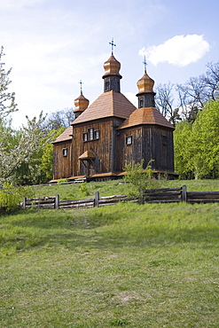 Church made of wood, Pirogov Village, near Kiev, Ukraine, Europe