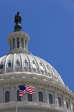 Stars and Stripes flag in front of the dome of the U.S. Capitol Building, Washington D.C., United States of America, North America