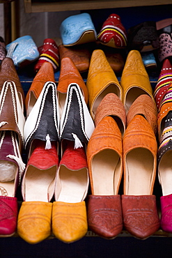 Traditional slippers in souk, Essaouira, Morocco, North Africa, Africa