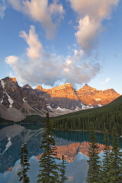 Early morning reflections in Moraine Lake, Banff National Park, UNESCO World Heritage Site, Alberta, Rocky Mountains, Canada, North America