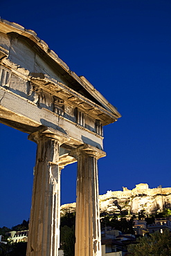 Gate of Athena Archegetis and the Acropolis at night, UNESCO World Heritage Site, Athens, Greece, Europe