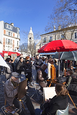 Artists and tourists in the Place du Tertre, Montmartre, Paris, France, Europe