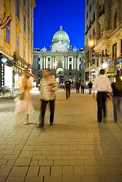 Kohlmarkt Street with Hofburg Complex in distance in evening light, Vienna, Austria, Europe