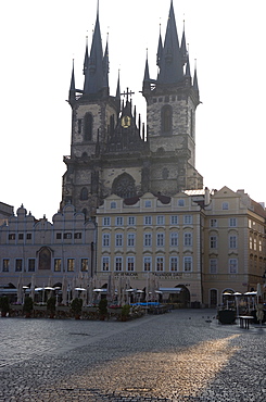 Morning light, Old Town Square, Church of Our Lady before Tyn, Old Town, Prague, Czech Republic, Europe