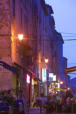 Old town at dusk, L'lle Rousse, Corsica, France, Europe