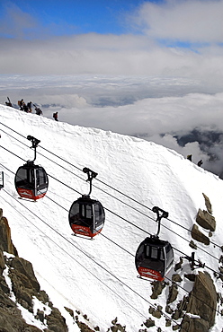 Cable cars approaching Aiguille du Midi summit, Chamonix-Mont-Blanc, French Alps, France, Europe