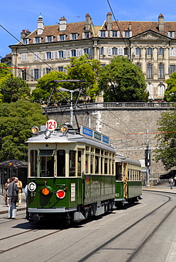 Vintage trams, Place de Neuve, Geneva, Switzerland, Europe