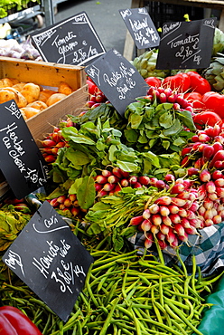 Salad and vegatables on a market stall, France, Europe