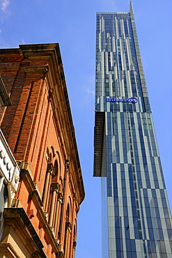 Old building with the Beetham Tower in the background, Manchester, England, United Kingdom, Europe