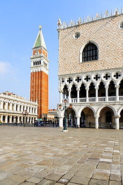 Palazzo Ducale (Doge's Palace) with the Campanile in the background, Piazza San Marco (St. Mark's Square), Venice, UNESCO World Heritage Site, Veneto, Italy, Europe