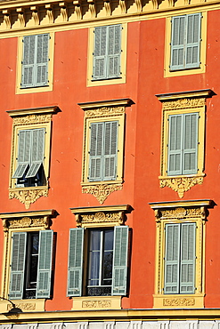 Ornate shuttered windows, Port Lympia in the Quartier du Port, Nice, Alpes Maritimes, Provence, Cote d'Azur, French Riviera, France, Europe