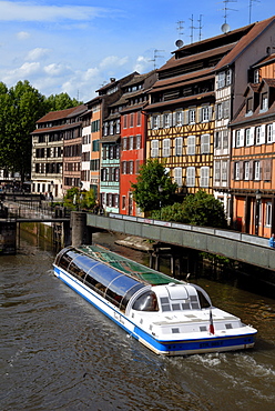 Timbered buildings, La Petite France Canal, Strasbourg, Alsace, France, Europe