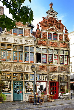 Ornate facades of traditional Flemish buildings, Kraanlei, Ghent, East Flanders, Belgium, Europe