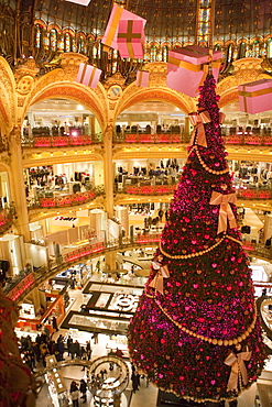 Galeries Lafayette interior during Christmas time, Paris, France, Europe