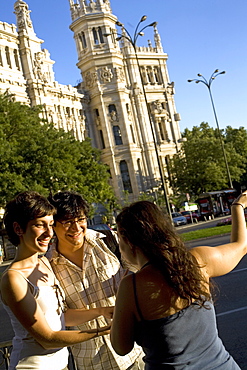 Tourists in Plaza de Cibeles (Cibeles Square), Madrid, Spain, Europe