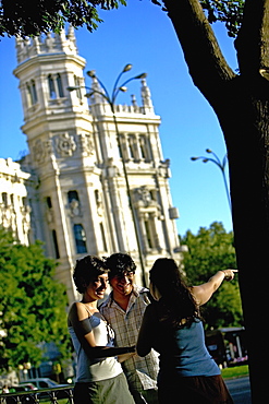 Tourists in Plaza de Cibeles (Cibeles Square), Madrid, Spain, Europe