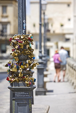 Love safety locks, Sant'Oronzo Square, Lecce, Lecce province, Puglia, Italy, Europe