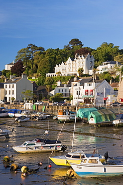 Boats and yachts moored at St. Aubins Harbour, Jersey, Channel Islands, United Kingdom, Europe