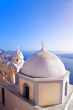 Greek Orthodox Church in Fira, Santorini (Thira), Cyclades Islands, Aegean Sea, Greek Islands, Greece, Europe