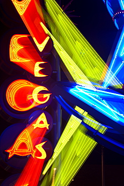 Neon Vegas sign at night, Downtown, Freemont East Area, Las Vegas, Nevada, United States of America, North America