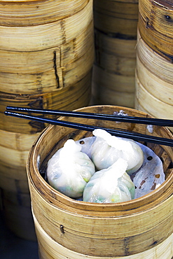 Dim sum preparation in a restaurant kitchen in Hong Kong, China, Asia